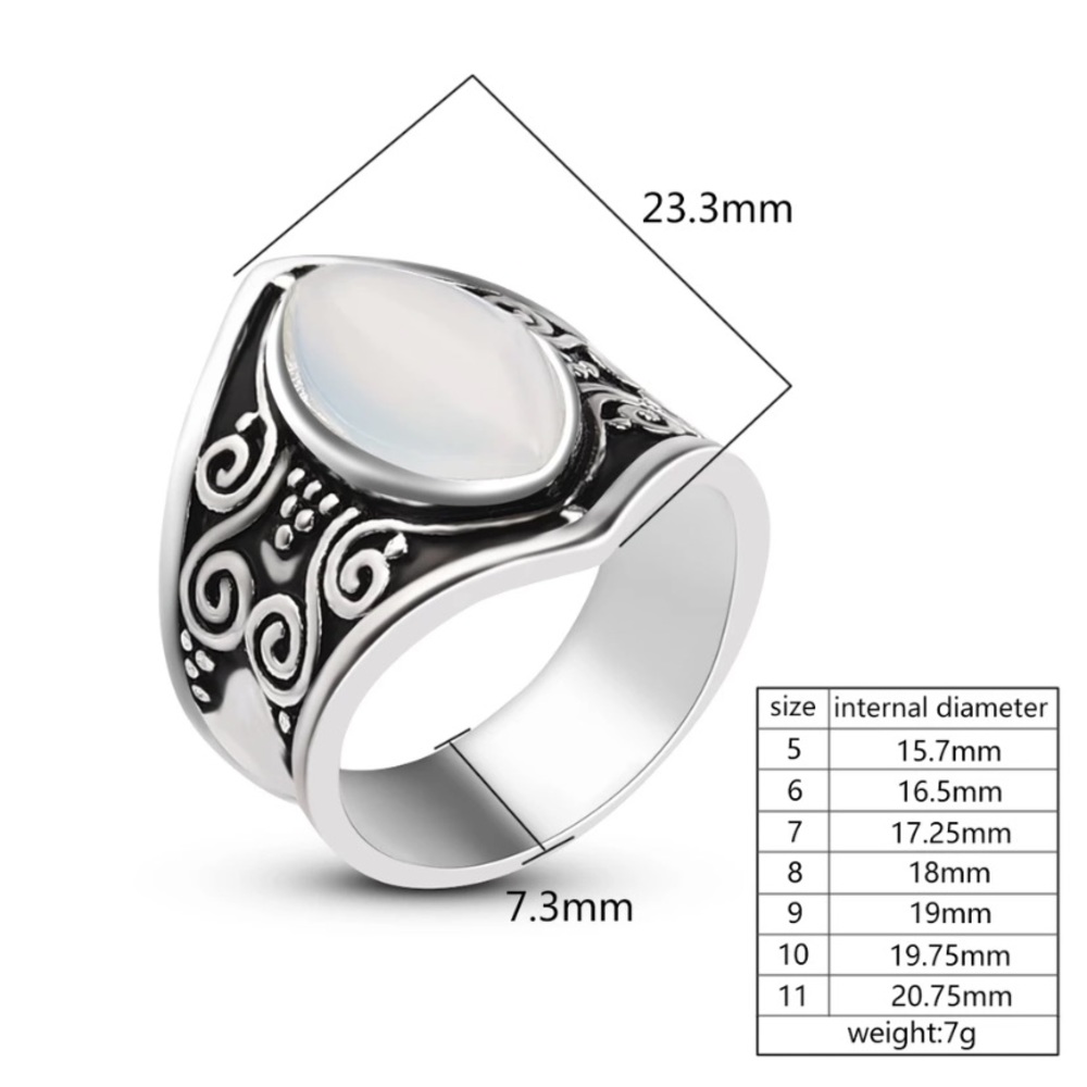 New Silver Color Big Opal Stone Ring Bohemian - Picture 6 of 6